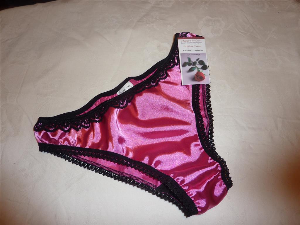 Hot Pink & Black satin bikini briefs